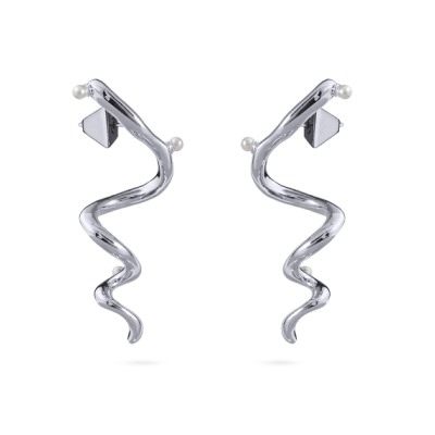 Серьги Локон 4.5см (Майорка белая; покрытие родий), Есть комплект