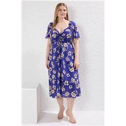 Trendyol Curve Mavi Çiçek Desenli Dokuma Elbise TBBSS23AH00091