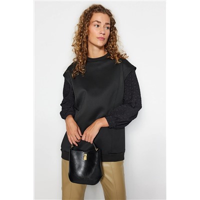 TRENDYOL MODEST Siyah Kol Detaylı Dalgıç/Scuba Örme Sweatshirt TCTAW24TW00011