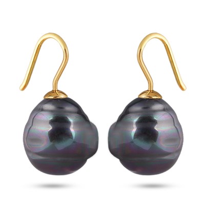 Серьги (Майорка 14мм барочная темно-серый хамелеон; покрытие золото), Есть комплект