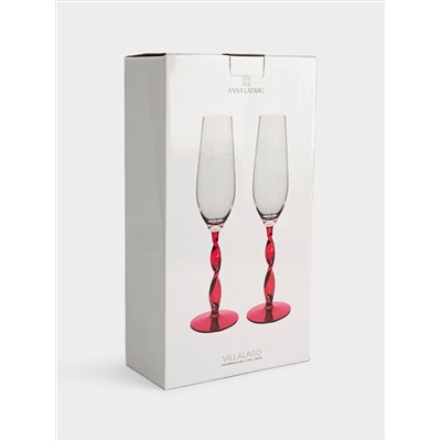 Бокал для шампанского, 220 мл, 2 шт, стекло, красная ножка, Villalago
