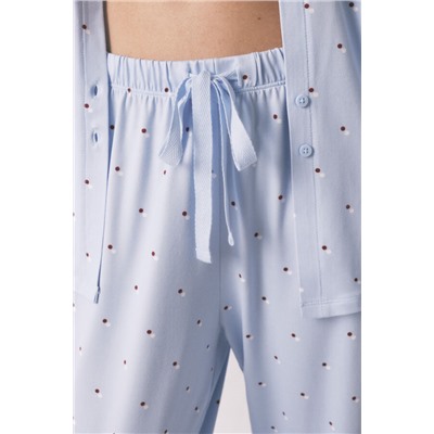 Pijama camisero largo azul estampado puntos