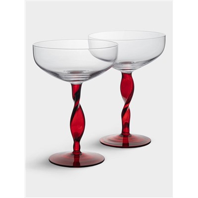 Бокал-креманка для шампанского, 370 мл, 2 шт, стекло, красная ножка, Villalago