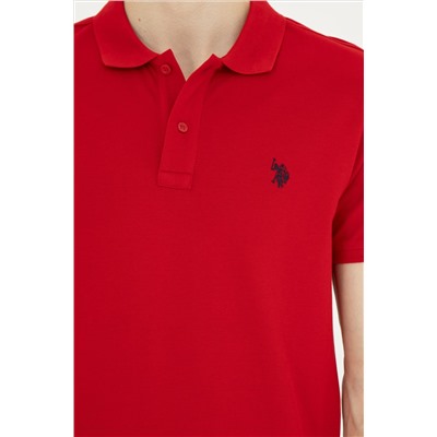 Erkek Slim Fit Polo Yaka Kırmızı Basic Tişört