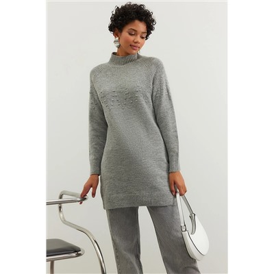TRENDYOL MODEST Gri Desenli Nopeli Triko Kazak TCTAW24AK00028
