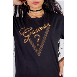 Футболка "Guess" с треугольником стразы, камешки, бусины
