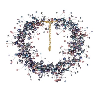 Колье Грозди (жемчуг бензиновый 3-7мм, SW аметист; золото) 36-41см, Есть комплект