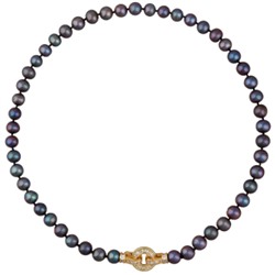 Колье (жемчуг шоколад микс 8-9мм, фианит; покрытие золото) 45см, Есть комплект