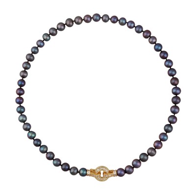 Колье (жемчуг шоколад микс 8-9мм, фианит; покрытие золото) 45см, Есть комплект