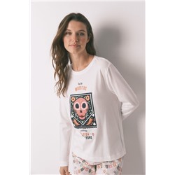 Pijama largo 100% algodón "Día de muertos" marfil
