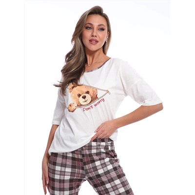 Пижама женская с удлиненной футболкой и брюками в клетку,  Арт. 518