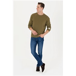 Erkek Haki Bisiklet Yaka Comfort Sweatshirt