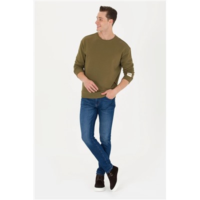 Erkek Haki Bisiklet Yaka Comfort Sweatshirt