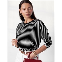 Лонгслив в полоску из премиального хлопка с эластаном