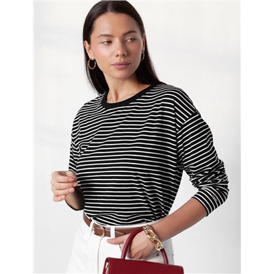 Лонгслив в полоску из премиального хлопка с эластаном