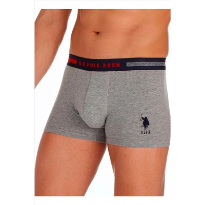 U.S. Polo Assn. Yazılı Lacivert Gri Beyaz 3'lü Pamuklu Likralı Erkek Boxer