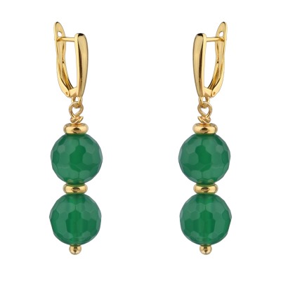 Серьги Селена (агат зеленый; покрытие золото), Есть комплект