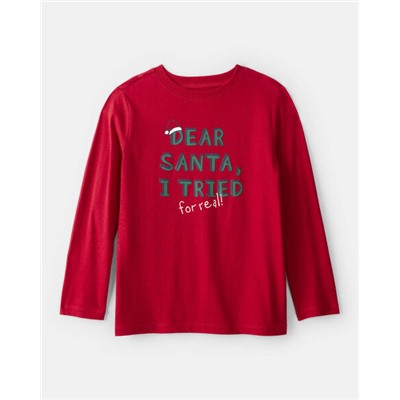 Boys Christmas Santa Long-Sleeve Graphic Tee - Red