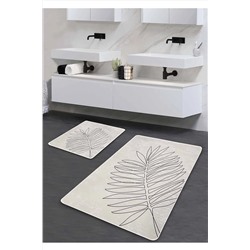 Pilloveland Kaymaz Taban Yıkanabilir 2’li Banyo Paspası - Minimal Yaprak 60*100 cm - 50*60 cm BM0213