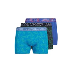 Jack & Jones J&J Jaccanvey Erkek 3'lü Renkli Logolu Açık Mavi Lacivert Mavi Boxer Paketi
