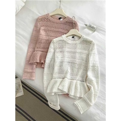 Милый женский вязаный ажурный пуловер с баской Н*М