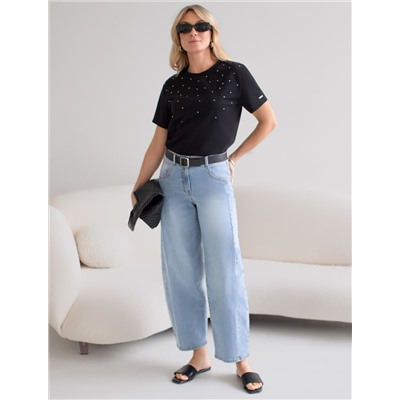 Нарядная футболка с принтом стразами из премиального хлопка с эластаном