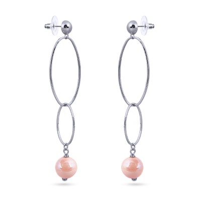 Серьги (Майорка 12мм нежный персик; покрытие родий), Есть комплект