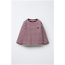HEAVY WEIGHT WOVEN STRIPE T-SHIRT WITH HEART PATCH