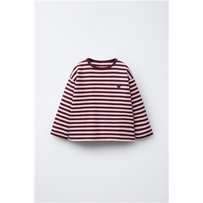 HEAVY WEIGHT WOVEN STRIPE T-SHIRT WITH HEART PATCH