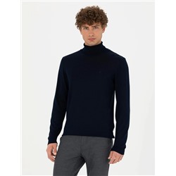 Lacivert Slim Fit Balıkçı Yaka Basic Triko Kazak