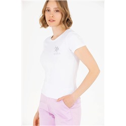 Kadın Beyaz Bisiklet Yaka Basic Tişört