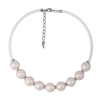 Колье Гевея (Майорка 16мм розовая, каучук белый; покрытие родий) 45-50см, Есть комплект