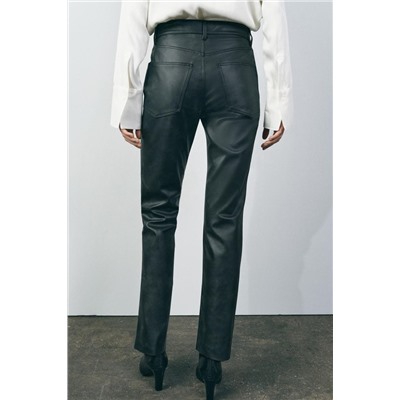 ZW COLLECTION HIGH-WAIST CROPPED BOOTCUT FAUX LEATHER TROUSERS
