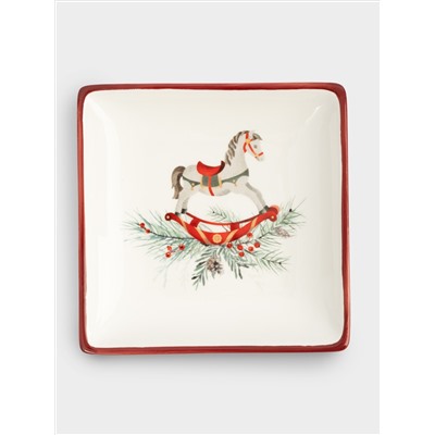 Блюдо, 15х15 см, керамика D, квадратное, красное, Лошадка, Festival