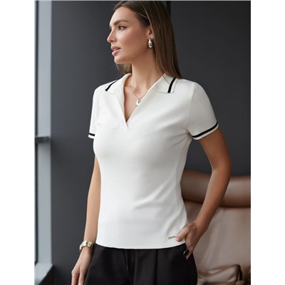 Джемпер с воротником-поло с коротким рукавом тонкой вязки из вискозы