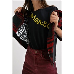 Chaqueta biker tartán-piel sintética