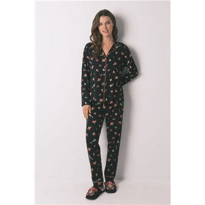 Pijama camisero algodón "Día de muertos" negro