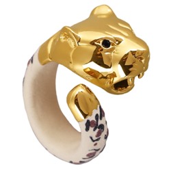 Кольцо Леопард (эмаль матовая бежавая, кристаллы SW черные; покрытие золото), Есть комплект