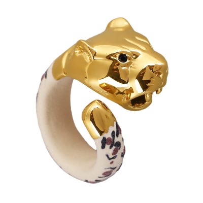 Кольцо Леопард (эмаль матовая бежавая, кристаллы SW черные; покрытие золото), Есть комплект