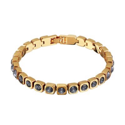 Браслет Теннис (кристаллы SW темно-серые 4мм; покрытие золото) 17-19см, Есть комплект