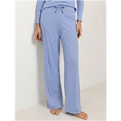 Прямые брюки с поясом на резинке из фактурного трикотажа в рубчик