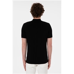 Erkek Slim Fit Polo Yaka Siyah Triko Tişört