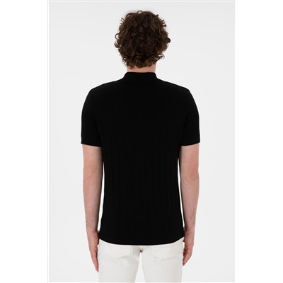 Erkek Slim Fit Polo Yaka Siyah Triko Tişört