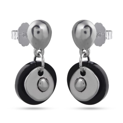 Серьги (смола черная; покрытие родий), Есть комплект