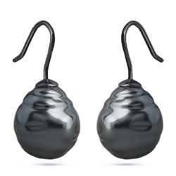 Серьги (Майорка 14мм барочная темно-серая; покрытие черный родий), Есть комплект