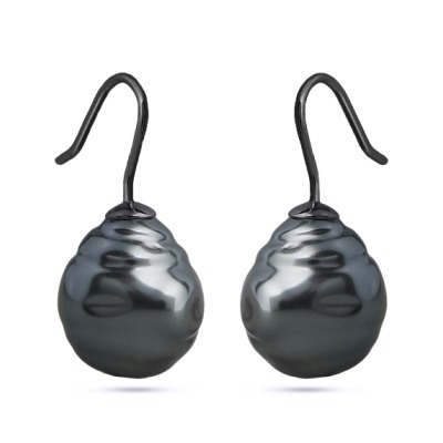 Серьги (Майорка 14мм барочная темно-серая; покрытие черный родий), Есть комплект