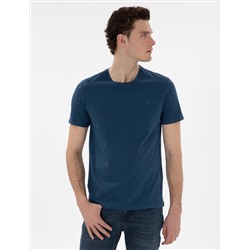 İndigo Melanj Pamuk Karışımlı Slim Fit Bisiklet Yaka Basic Tişört