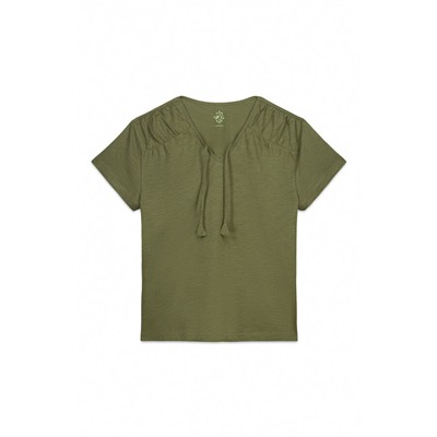 Camiseta manga corta algodón frunce verde