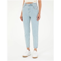 Açık Mavi Mom High Waist Fit Jean Pantolon