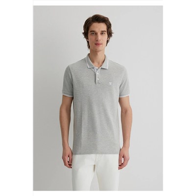 Mavi Yaka Detaylı Gri Polo Tişört Slim Fit / Dar Kesim 064164-28387